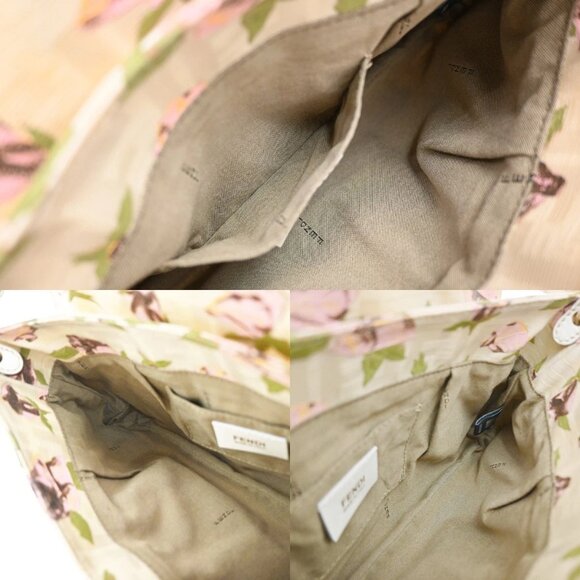 FENDI Logo Zucca Pattern Flower Hand Bag Canvas Leather Beige Pink Italy 88KB429 - Picture 11 of 15
